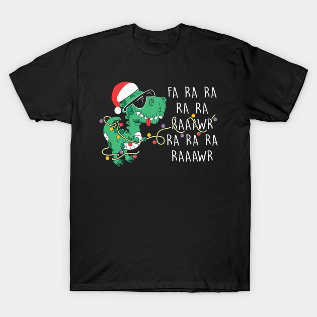 Fa Ra Ra Ra Raawr Funny T rex Christmas Lights T-Shirt by BadDesignCo